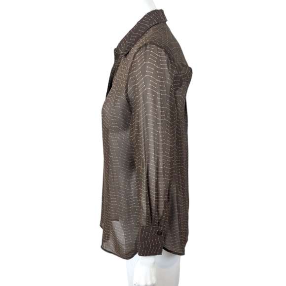 Lafayette 148 Silk Button Up Shirt NEW Womens Medium Brown Sheer Career Blouse - Picture 4 of 11
